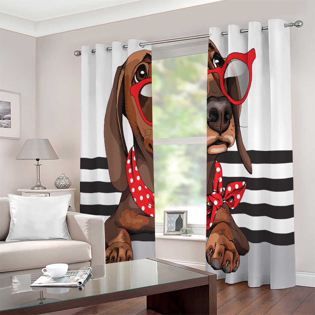 Dachshund With Red Sunglasses Print Extra Wide Grommet Curtains