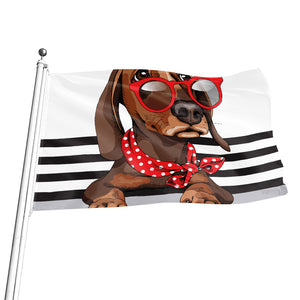 Dachshund With Red Sunglasses Print Flag