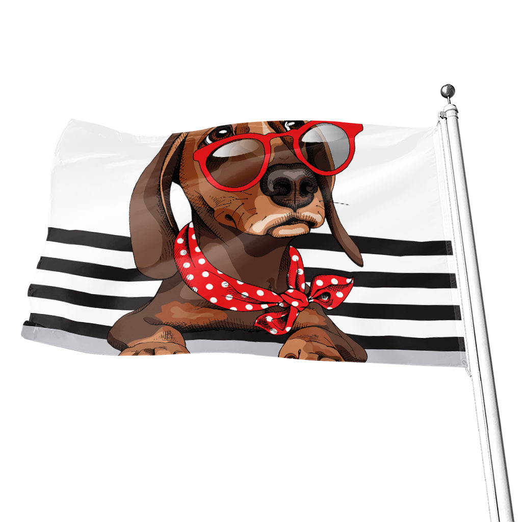 Dachshund With Red Sunglasses Print Flag