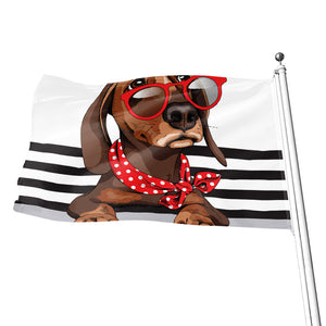 Dachshund With Red Sunglasses Print Flag