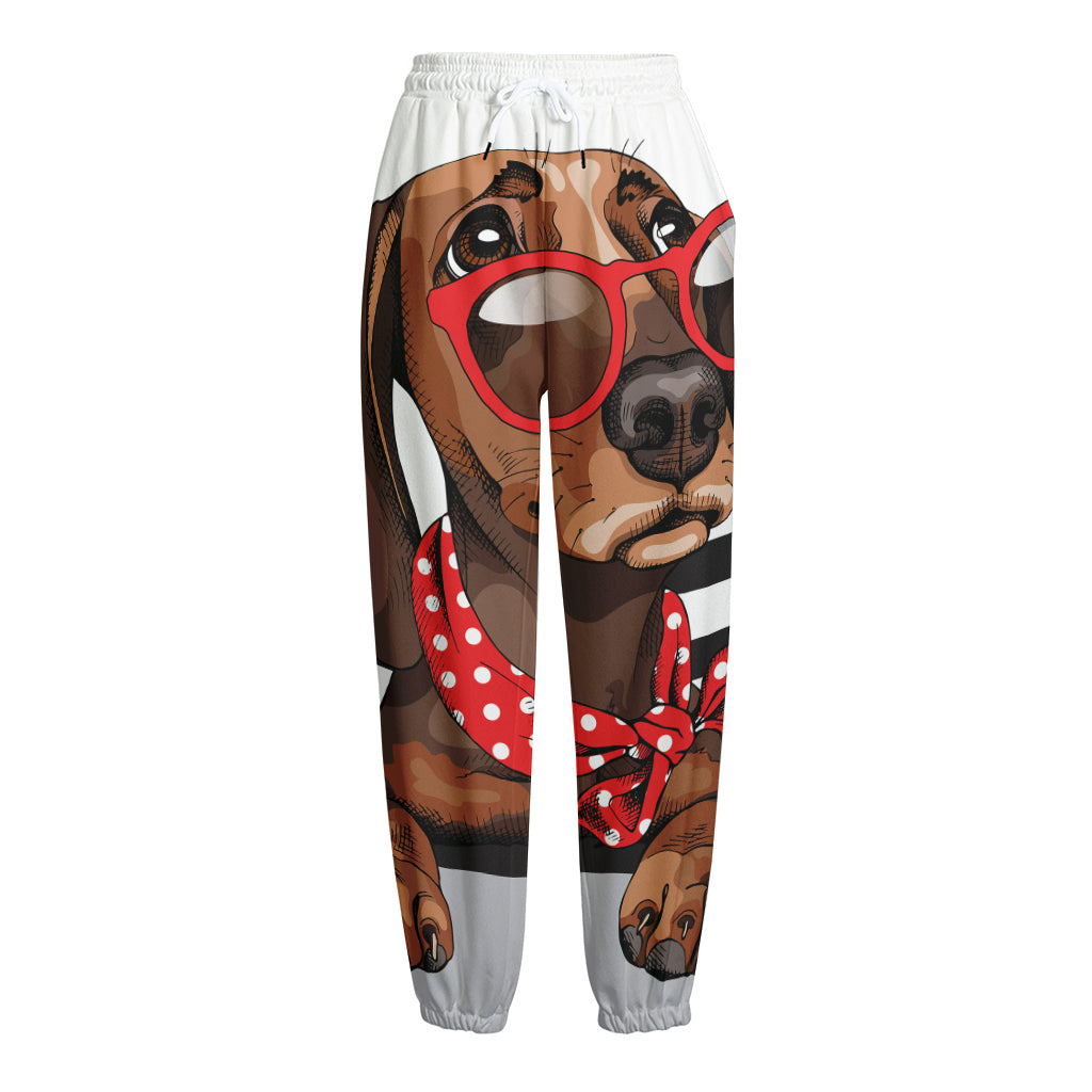 Dachshund With Red Sunglasses Print Fleece Lined Knit Pants