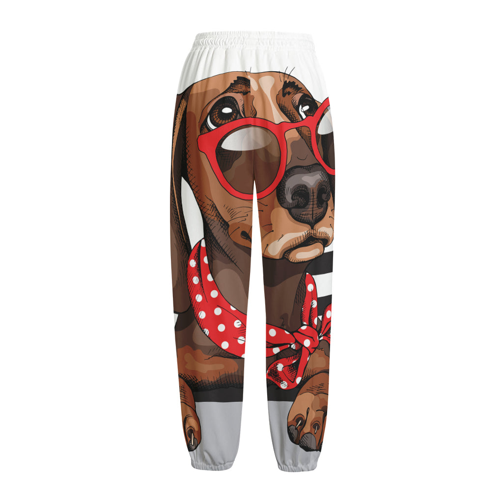 Dachshund With Red Sunglasses Print Fleece Lined Knit Pants