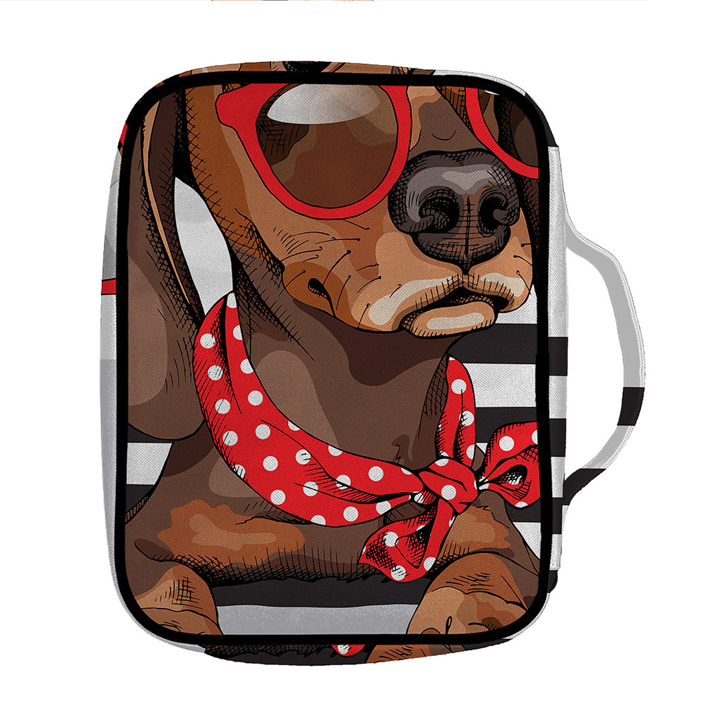 Dachshund With Red Sunglasses Print Front Pocket Bible Bag