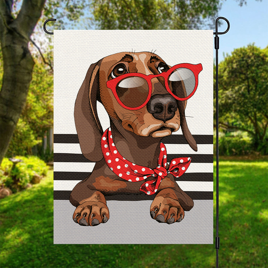 Dachshund With Red Sunglasses Print Garden Flag