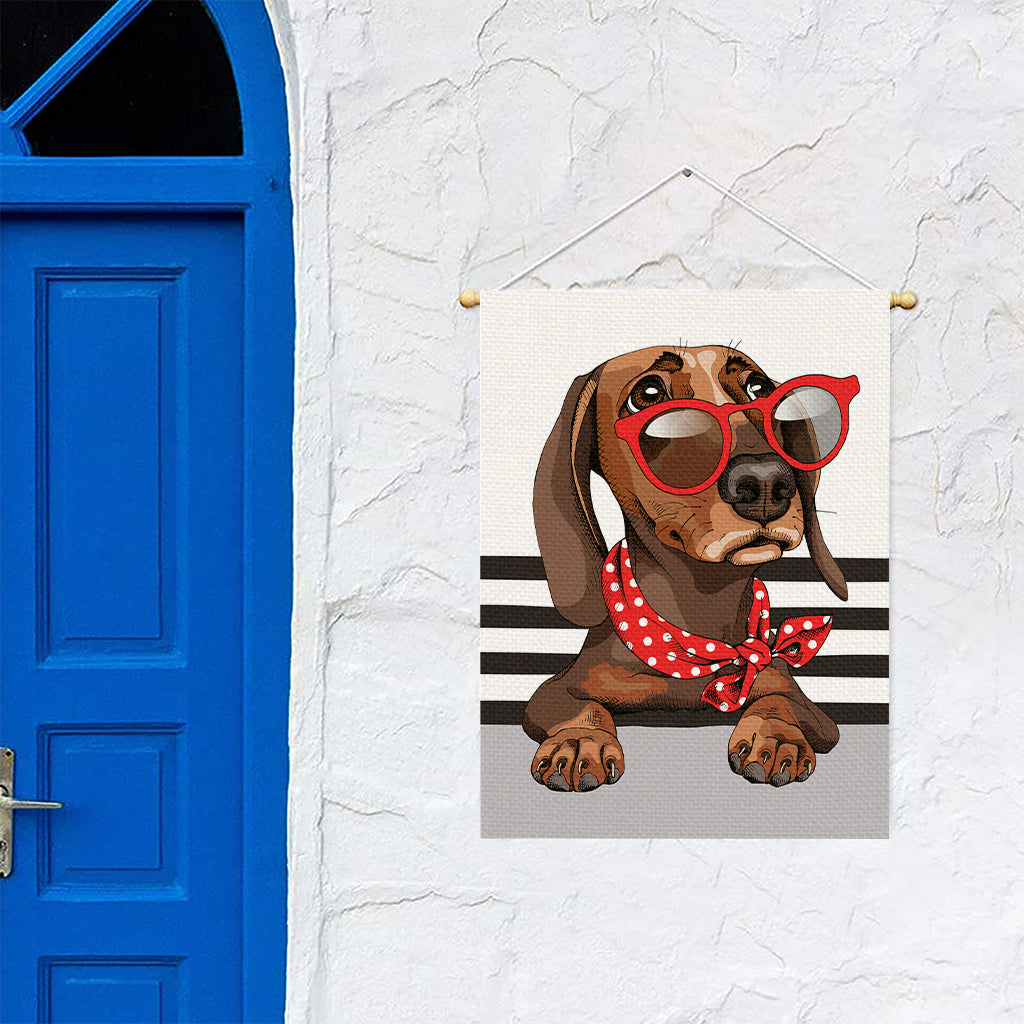 Dachshund With Red Sunglasses Print Garden Flag