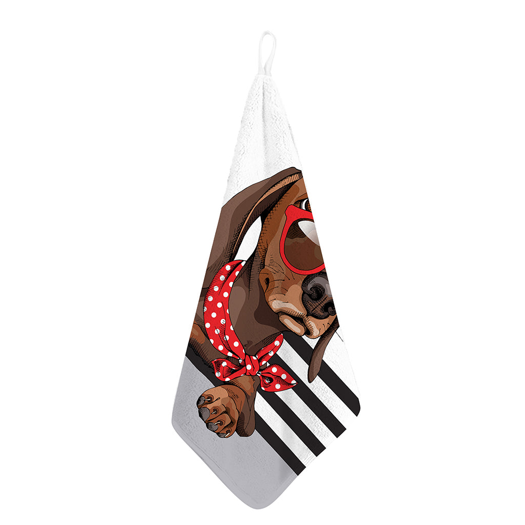 Dachshund With Red Sunglasses Print Hand Towel