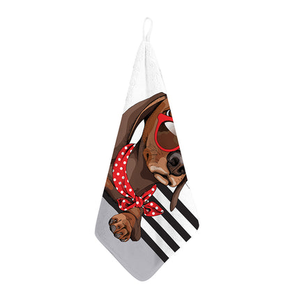 Dachshund With Red Sunglasses Print Hand Towel