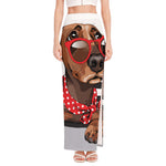 Dachshund With Red Sunglasses Print High Slit Maxi Skirt