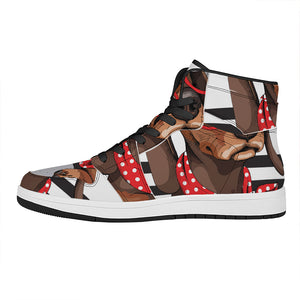 Dachshund With Red Sunglasses Print High Top Leather Sneakers