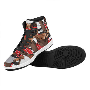 Dachshund With Red Sunglasses Print High Top Leather Sneakers