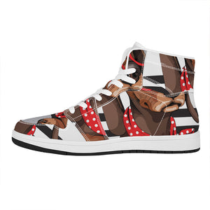 Dachshund With Red Sunglasses Print High Top Leather Sneakers