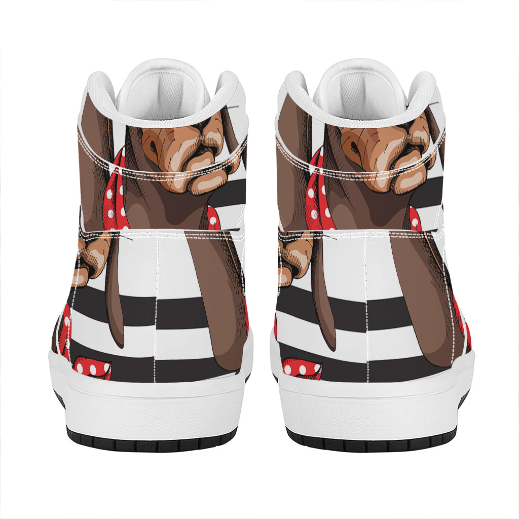 Dachshund With Red Sunglasses Print High Top Leather Sneakers