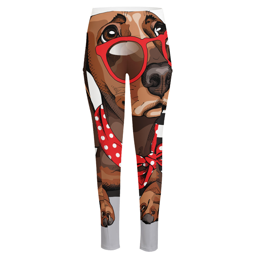 Dachshund With Red Sunglasses Print High-Waisted Pocket Leggings