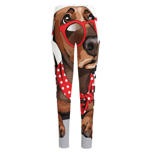 Dachshund With Red Sunglasses Print High-Waisted Pocket Leggings