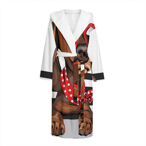 Dachshund With Red Sunglasses Print Hooded Bathrobe