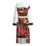 Dachshund With Red Sunglasses Print Hooded Bathrobe