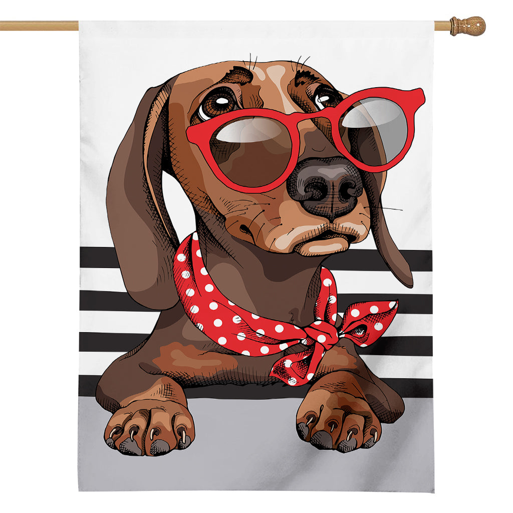 Dachshund With Red Sunglasses Print House Flag