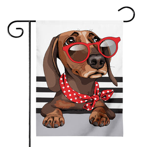 Dachshund With Red Sunglasses Print House Flag