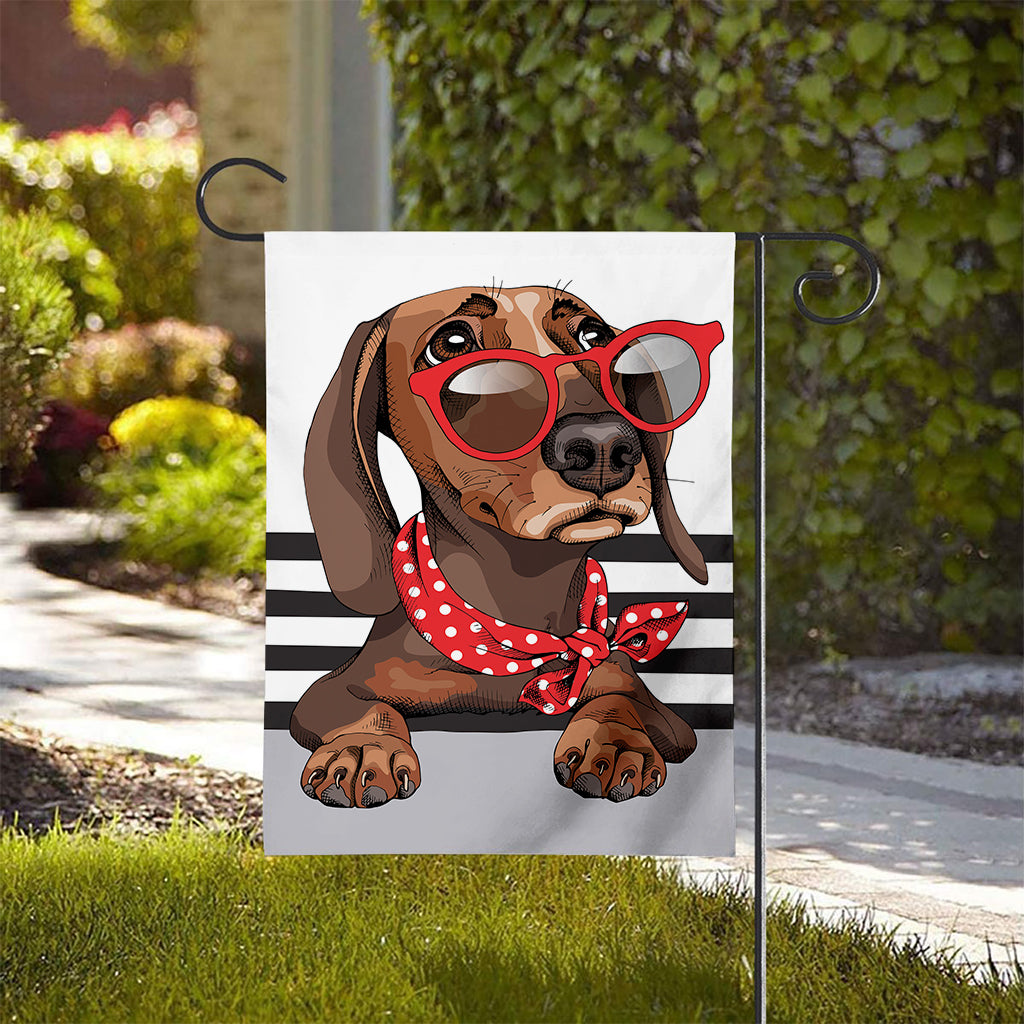 Dachshund With Red Sunglasses Print House Flag