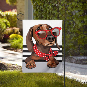 Dachshund With Red Sunglasses Print House Flag