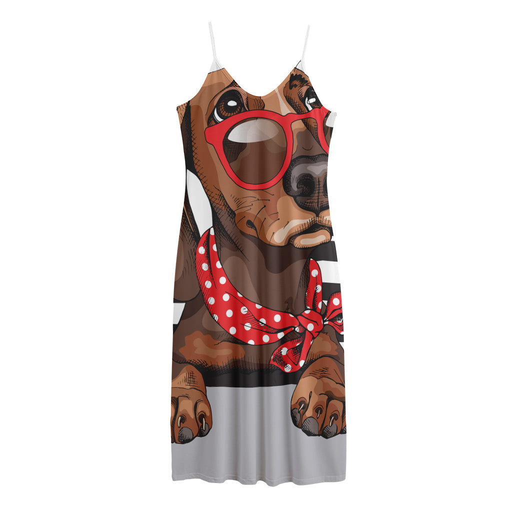 Dachshund With Red Sunglasses Print Jersey Midi Cami Dress