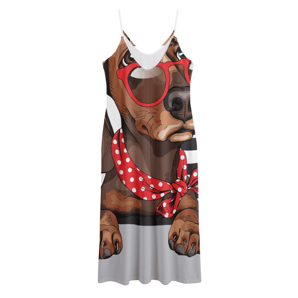 Dachshund With Red Sunglasses Print Jersey Midi Cami Dress