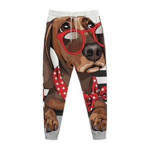 Dachshund With Red Sunglasses Print Jogger Pants