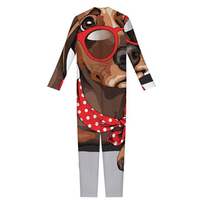 Dachshund With Red Sunglasses Print Jumpsuit