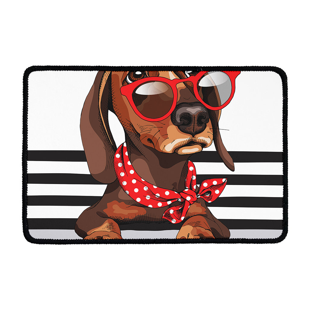 Dachshund With Red Sunglasses Print Kitchen Mat