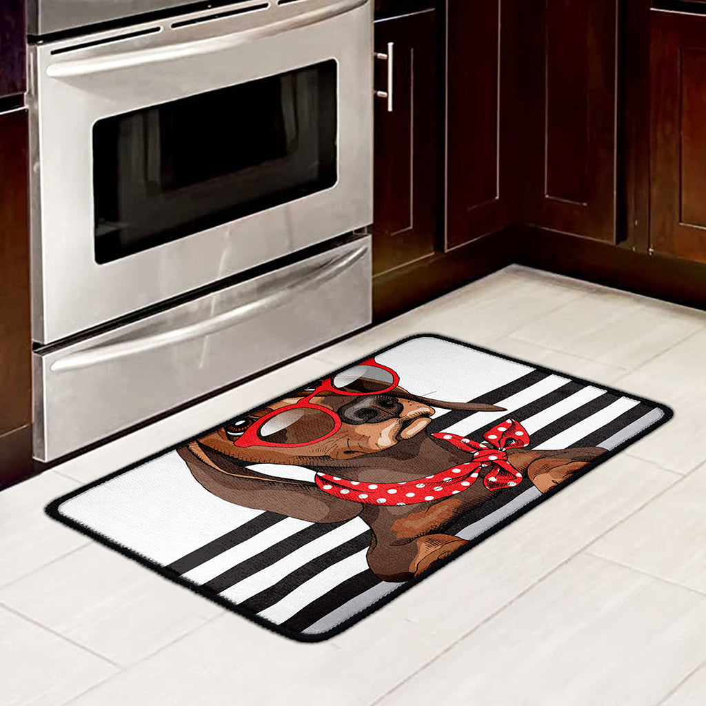 Dachshund With Red Sunglasses Print Kitchen Mat