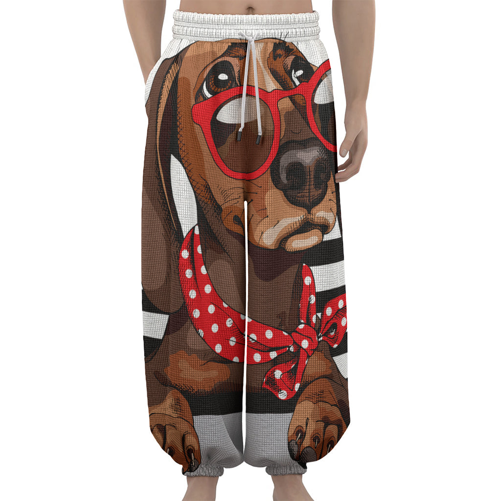 Dachshund With Red Sunglasses Print Lantern Pants