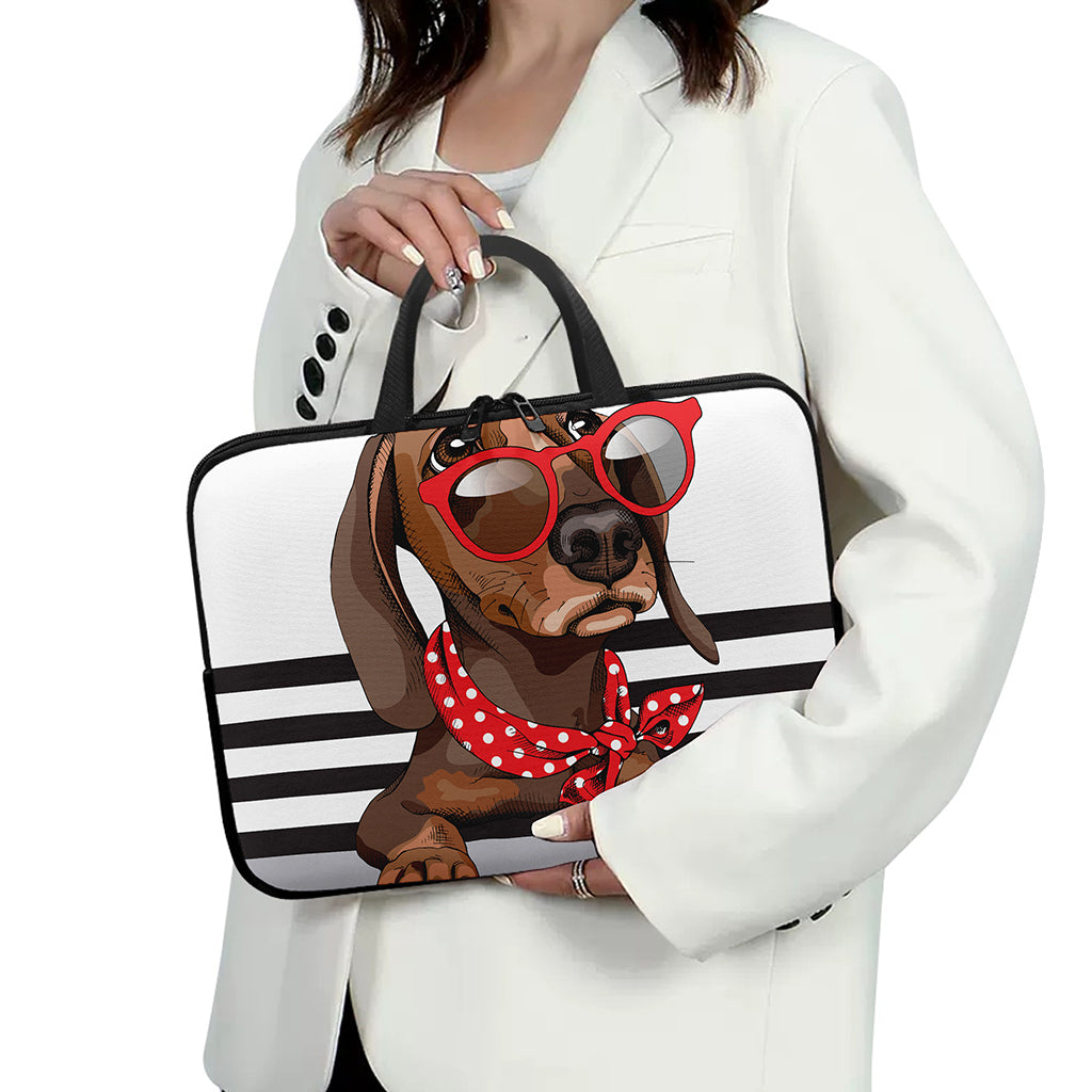 Dachshund With Red Sunglasses Print Laptop Sleeve With Handle