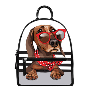 Dachshund With Red Sunglasses Print Leather Backpack