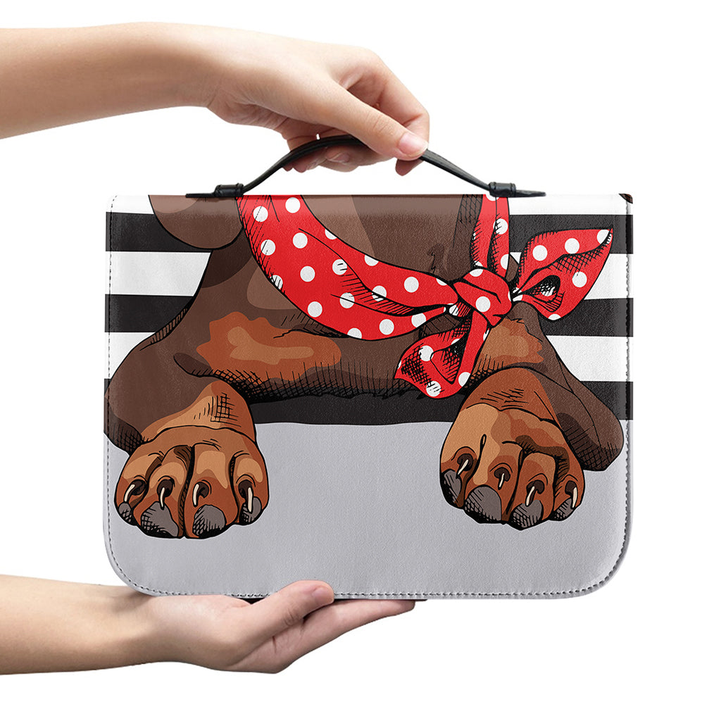 Dachshund With Red Sunglasses Print Leather Bible Cover