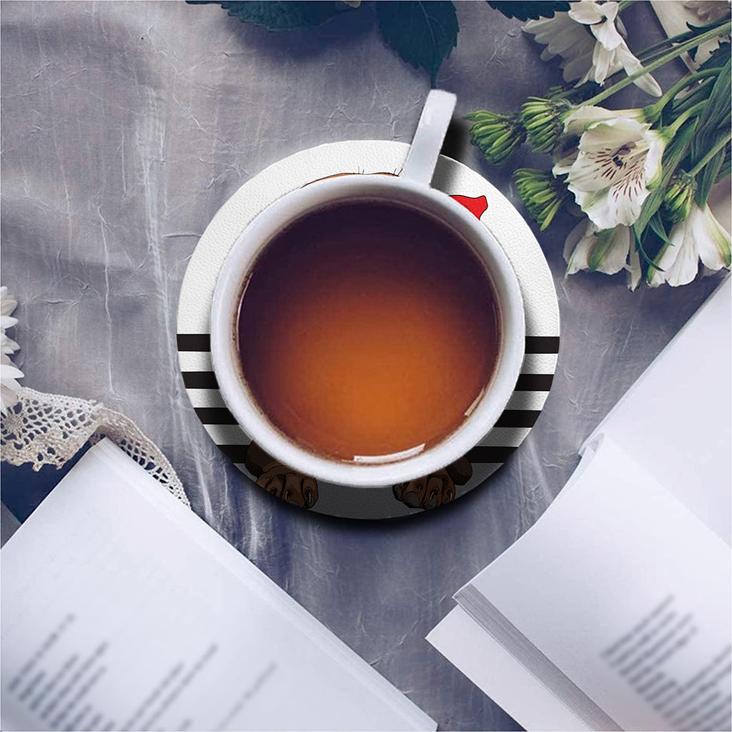 Dachshund With Red Sunglasses Print Leather Coaster Set