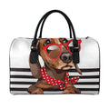 Dachshund With Red Sunglasses Print Leather Duffel Bag