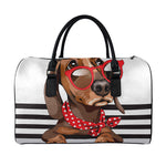 Dachshund With Red Sunglasses Print Leather Duffle Bag