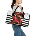 Dachshund With Red Sunglasses Print Leather Duffle Bag