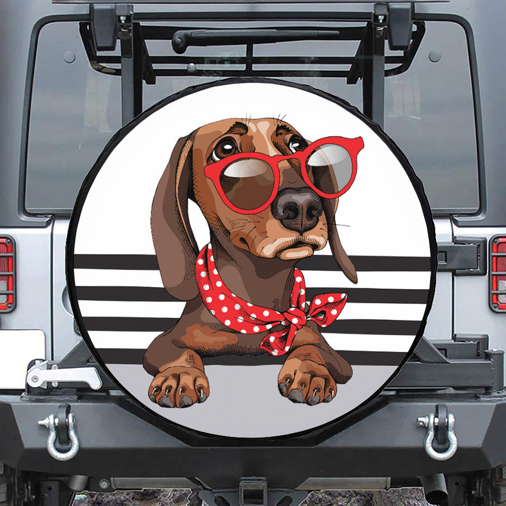 Dachshund With Red Sunglasses Print Leather Spare Tire Cover