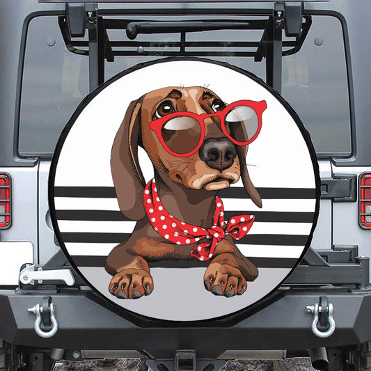Dachshund With Red Sunglasses Print Leather Spare Tire Cover