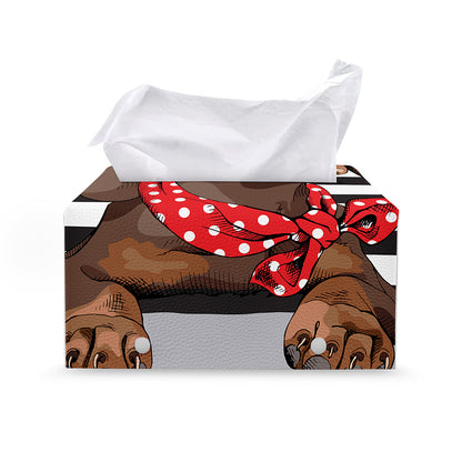 Dachshund With Red Sunglasses Print Leather Tissue Box Cover