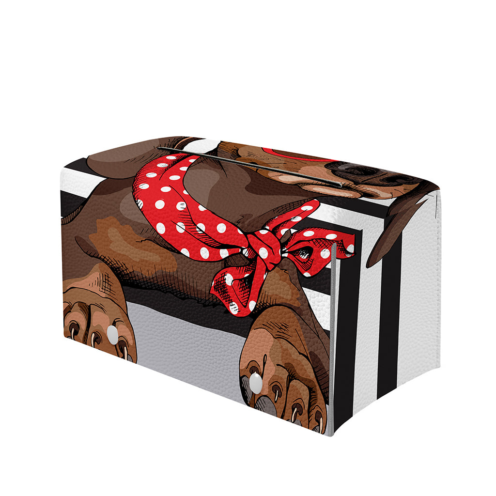 Dachshund With Red Sunglasses Print Leather Tissue Box Cover