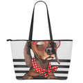 Dachshund With Red Sunglasses Print Leather Tote Bag With Zipper