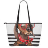 Dachshund With Red Sunglasses Print Leather Tote Bag