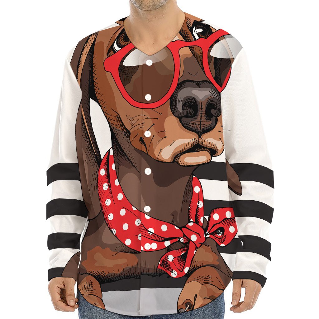 Dachshund With Red Sunglasses Print Long Sleeve Baseball Jersey