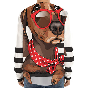 Dachshund With Red Sunglasses Print Long Sleeve Baseball Jersey