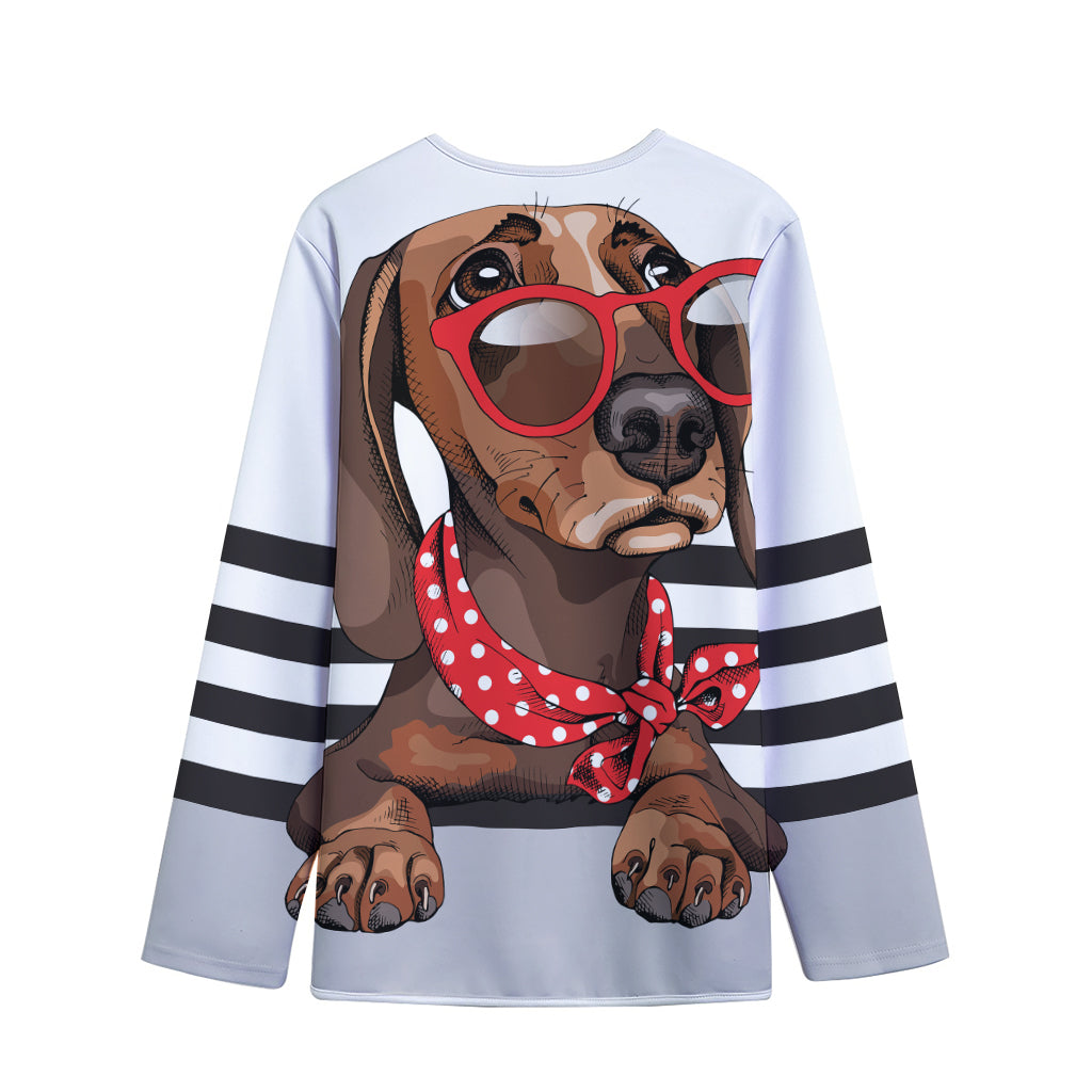 Dachshund With Red Sunglasses Print Long Sleeve Short Coat