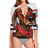 Dachshund With Red Sunglasses Print Long Sleeve Swimsuit