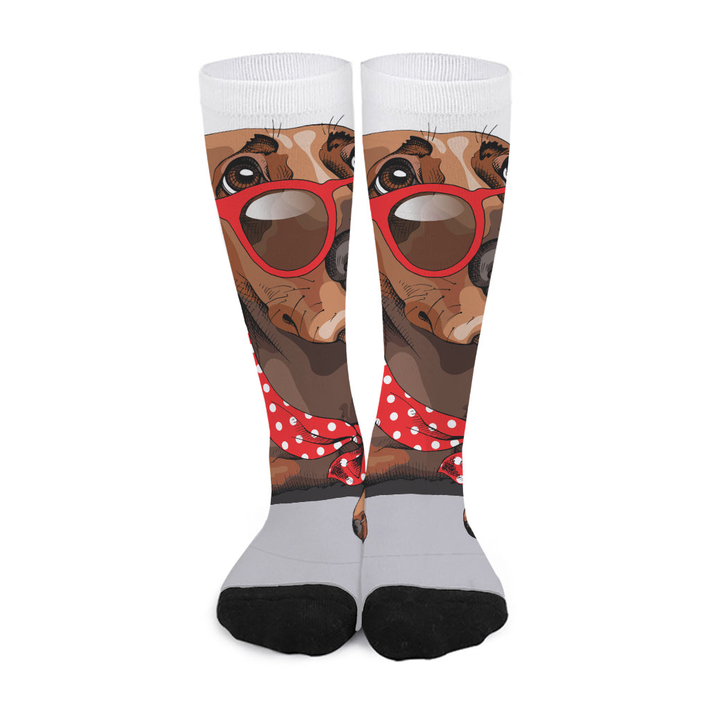 Dachshund With Red Sunglasses Print Long Socks