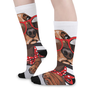 Dachshund With Red Sunglasses Print Long Socks